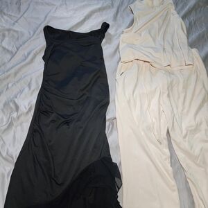 Elegant Black Dress and Cream Jumpsuit Set